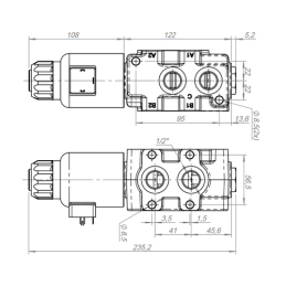 3 dalių hidraulinis komplektas: 80 l skirstytuvas + 6/2 solenoidinis vožtuvas + valdymo svirtis su vienu mygtuku + du 1,5 m kabe