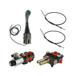 dalių hidraulinis komplektas: 80 l skirstytuvas + 6/2 solenoidinis vožtuvas + valdymo svirtis su vienu mygtuku + du 2 m kabeliai