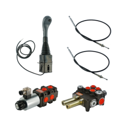 dalių hidraulinis komplektas: 80 l skirstytuvas + 6/2 solenoidinis vožtuvas + valdymo svirtis su vienu mygtuku + du 3 m kabeliai