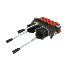 5 sekcijų hidraulinis skirstytuvas, 80 l/min., valdomas dviem valdymo svirtimis ir viena svirtimi