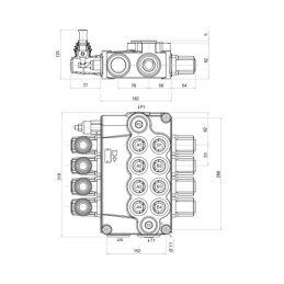 4 sekcijų hidraulinis skirstytuvas 160 l/min., pirmos trys sekcijos su slankikliu dvikrypčiam cilindrui valdyti, ketvirta sekcij