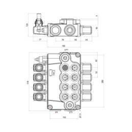 4 sekcijų hidraulinis skirstytuvas 160L su viena stūmoklio sekcija