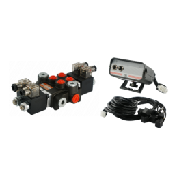 2 sekcijų hidraulinis skirstytuvas 40 l/min., valdomas elektra 12 V su valdymo pultu su dviem mygtukais