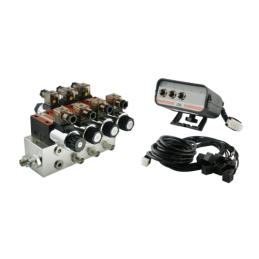 3 sekcijų hidraulinis skirstytuvas CETOP 03 NG6, valdomas elektra 12 V, su trijų mygtukų valdymo pultu