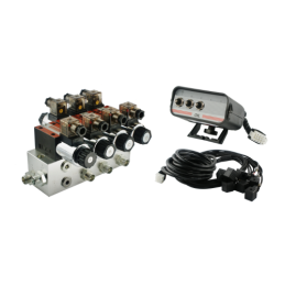 3 sekcijų hidraulinis skirstytuvas CETOP 03 NG6, valdomas elektra 24 V su valdymo pultu su trimis mygtukais