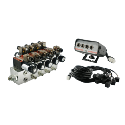 4 sekcijų hidraulinis skirstytuvo blokas, tipas CETOP 03 NG6, valdomas elektra 12 V, su valdymo pultu su keturiais mygtukais