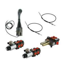 4 sekcijų hidraulinis komplektas: 80 l skirstytuvas + du 6/2 solenoidiniai vožtuvai + valdymo svirtis su dviem mygtukais + du 1 