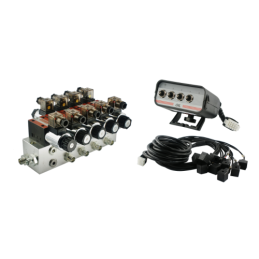 4 sekcijų hidraulinis skirstytuvo blokas, tipas CETOP 03 NG6, valdomas elektra 24 V, su valdymo pultu su keturiais mygtukais