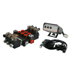 3 sekcijų hidraulinis skirstytuvas 40 l/min., valdomas elektra 12 V su valdymo pultu su trimis mygtukais