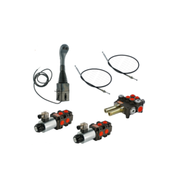 4 sekcijų hidraulinis komplektas: 80 l skirstytuvas + du 6/2 solenoidiniai vožtuvai + valdymo svirtis su dviem mygtukais + du 2 
