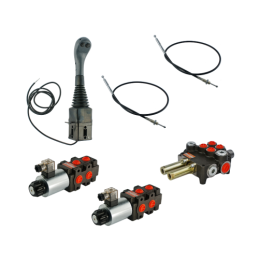 4 sekcijų hidraulinis komplektas: 80 l skirstytuvas + du 6/2 solenoidiniai vožtuvai + valdymo svirtis su dviem mygtukais + du 1 