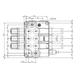 3 sekcijų hidraulinis skirstytuvas P160l/min su slankikliu, turinčiu papildomą slankiojančią padėtį, valdomą trosais