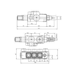 3 sekcijų hidraulinis skirstytuvas P160l/min su slankikliu, turinčiu papildomą slankiojančią padėtį, valdomą trosais