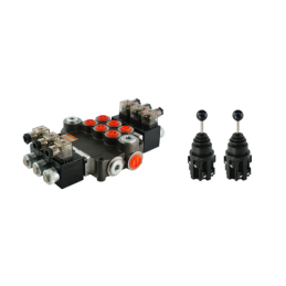 3 sekcijų hidraulinis skirstytuvas, 80 l/min., valdomas elektra (24 V), komplektuojamas su dviem 5 padėčių elektrinėmis valdymo 