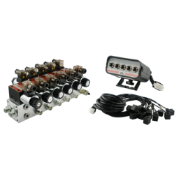 5 sekcijų hidraulinis skirstytuvas CETOP 03 NG6, valdomas elektra 24 V su valdymo pultu su penkiais mygtukais