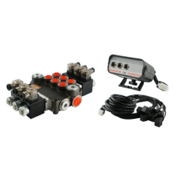 3 sekcijų hidraulinis skirstytuvas 80 l/min., valdomas elektra 24 V su valdymo pultu su trimis mygtukais