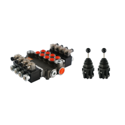 4 sekcijų hidraulinis skirstytuvas, 80 l/min., valdomas elektra (24 V), komplektuojamas su dviem 5 padėčių elektrinėmis valdymo 