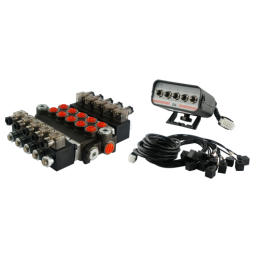 5 sekcijų hidraulinis skirstytuvas 40 l/min., valdomas elektra 24 V su valdymo pultu su penkiais mygtukais