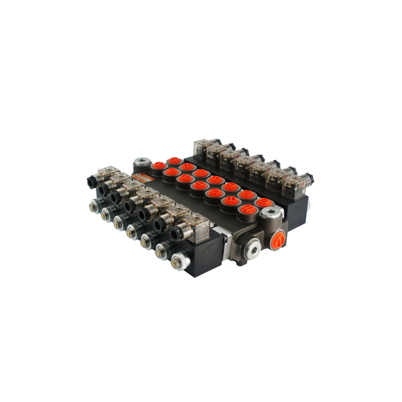 Hidraulinis skirstytuvas 7 sekcijų, 40 l/min., valdomas elektra, 12 V, galia: 07Z50 7xA ES3 12 VDC G
