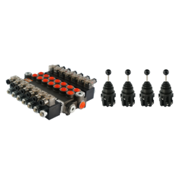 7 sekcijų hidraulinis skirstytuvas, 40 l/min., valdomas elektra (24 V), komplektuojamas su keturiomis 5 padėčių elektrinėmis val