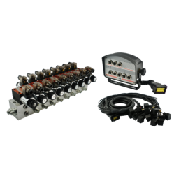 8 sekcijų hidraulinis skirstytuvo blokas, tipas CETOP 03 NG6, valdomas elektra 24 V, su valdymo pultu su aštuoniais mygtukais