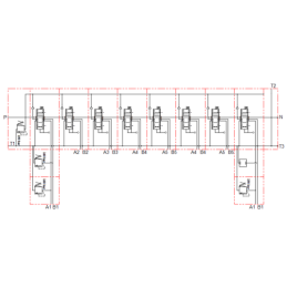 8 sekcijų hidraulinis skirstytuvas 70 l/min miško mašinoms