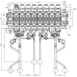 8 sekcijų hidraulinis skirstytuvas 70 l/min miško mašinoms