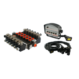 6 sekcijų hidraulinis skirstytuvas 40 l/min., valdomas elektra 12 V su valdymo pultu su šešiais mygtukais