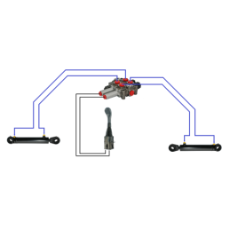 2 dalių hidraulinis komplektas: 60 l skirstytuvas + valdymo svirtis be mygtukų + du 3 m kabeliai