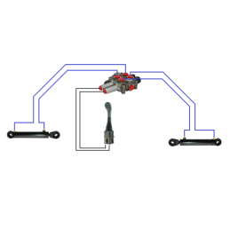 2 dalių hidraulinis komplektas: 60 l skirstytuvas + valdymo svirtis be mygtukų + du 1 m ilgio kabeliai