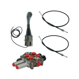 2 sekcijų hidraulinis komplektas: 60 l skirstytuvas su plūduriuojančia sekcija + vairasvirtė su vienu mygtuku + du 1,5 m kabelia