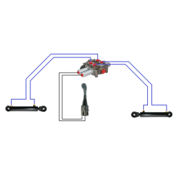 2 dalių hidraulinis komplektas: 90 l skirstytuvas + valdymo svirtis be mygtukų + du 2,5 m kabeliai