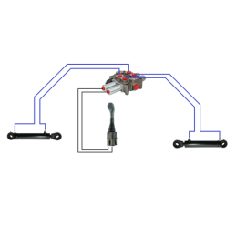 2 sekcijų hidraulinis komplektas: 90 l skirstytuvas su plūduriuojančia sekcija + valdymo svirtis be mygtukų + du 1,5 m kabeliai