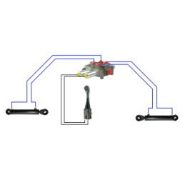 2 sekcijų hidraulinis komplektas: 120 l skirstytuvas su plūduriuojančia sekcija + valdymo svirtis be mygtukų + du 2 m kabeliai