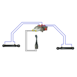 2 sekcijų hidraulinis komplektas: 120 l skirstytuvas su plūduriuojančia sekcija + valdymo svirtis be mygtukų + du 1,5 m kabeliai