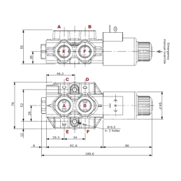 3 dalių hidraulinis komplektas: 60 l skirstytuvas + 6/2 solenoidinis vožtuvas + valdymo svirtis su vienu mygtuku + du 1 m kabeli