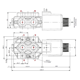 3 dalių hidraulinis komplektas: 90 l skirstytuvas + 6/2 solenoidinis vožtuvas + valdymo svirtis su vienu mygtuku + du 1,5 m kabe