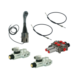 4 sekcijų hidraulinis komplektas: 60 l skirstytuvas + du 6/2 solenoidiniai vožtuvai + valdymo svirtis su dviem mygtukais + du 3 