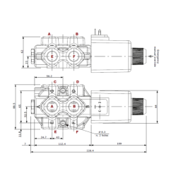 3 dalių hidraulinis komplektas: 90 l skirstytuvas + 6/2 solenoidinis vožtuvas + valdymo svirtis su vienu mygtuku + du 2 m kabeli