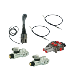 4 sekcijų hidraulinis komplektas: 60 l skirstytuvas + du 6/2 solenoidiniai vožtuvai + valdymo svirtis su dviem mygtukais + du 2 
