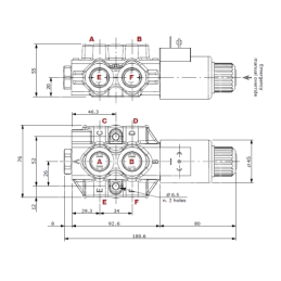 4 sekcijų hidraulinis komplektas: 60 l skirstytuvas + du 6/2 solenoidiniai vožtuvai + valdymo svirtis su dviem mygtukais + du 3 