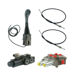 3 dalių hidraulinis komplektas: 120 l skirstytuvas + 6/2 solenoidinis vožtuvas + valdymo svirtis su vienu mygtuku + du 2 m kabel