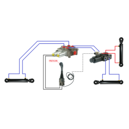 3 dalių hidraulinis komplektas: 120 l skirstytuvas + 6/2 solenoidinis vožtuvas + valdymo svirtis su vienu mygtuku + du 2 m kabel