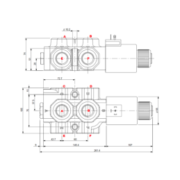 3 dalių hidraulinis komplektas: 120 l skirstytuvas + 6/2 solenoidinis vožtuvas + valdymo svirtis su vienu mygtuku + du 2,5 m kab