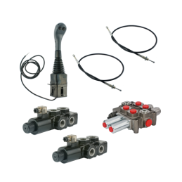 4 sekcijų hidraulinis komplektas: 90 l skirstytuvas + du 6/2 solenoidiniai vožtuvai + valdymo svirtis su dviem mygtukais + du 2,