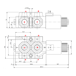4 dalių hidraulinis komplektas: 120 l skirstytuvas + du 6/2 solenoidiniai vožtuvai + valdymo svirtis su dviem mygtukais + du 2 m