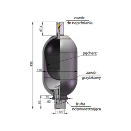 Hidroakumuliacinis pūslinis akumuliatorius ABVE4, talpa: 3,7 l, maksimalus slėgis: 350 bar