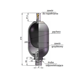 Hidroakumuliacinis pūslinis akumuliatorius ABVE10, talpa: 9,2 l, maksimalus slėgis: 330 barų