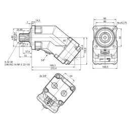 MXP50 hidraulinis stūmoklinis variklis, darbinis tūris: 50 cm3/aps., greitis: 5000 aps./min., maksimali galia: 168 kW, sukimo mo