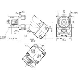 MXP80 hidraulinis stūmoklinis variklis, darbinis tūris: 80 cm3/aps., greitis: 4500 aps./min., maksimali galia: 240 kW, sukimo mo
